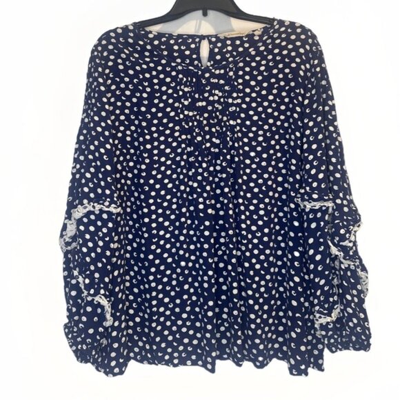 Soft Surroundings Women’s Sonrisa Blue White Polka Dot Ruffle Blouse Top Sz 1X - Picture 1 of 11